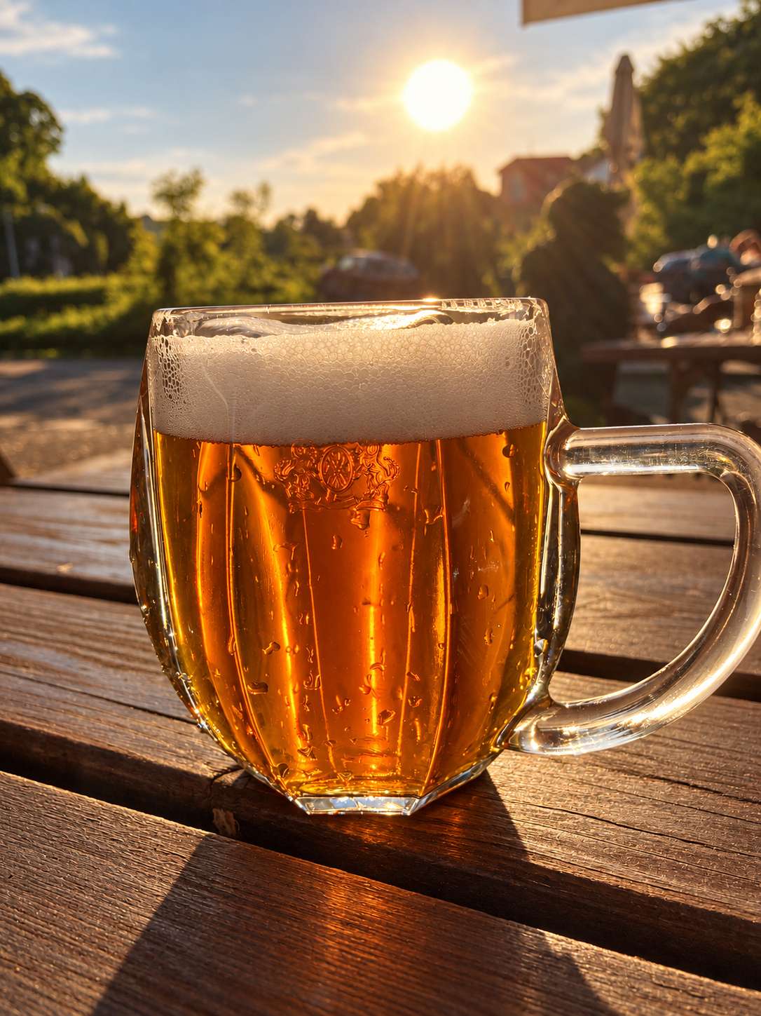 Pivo na venkovním posezení